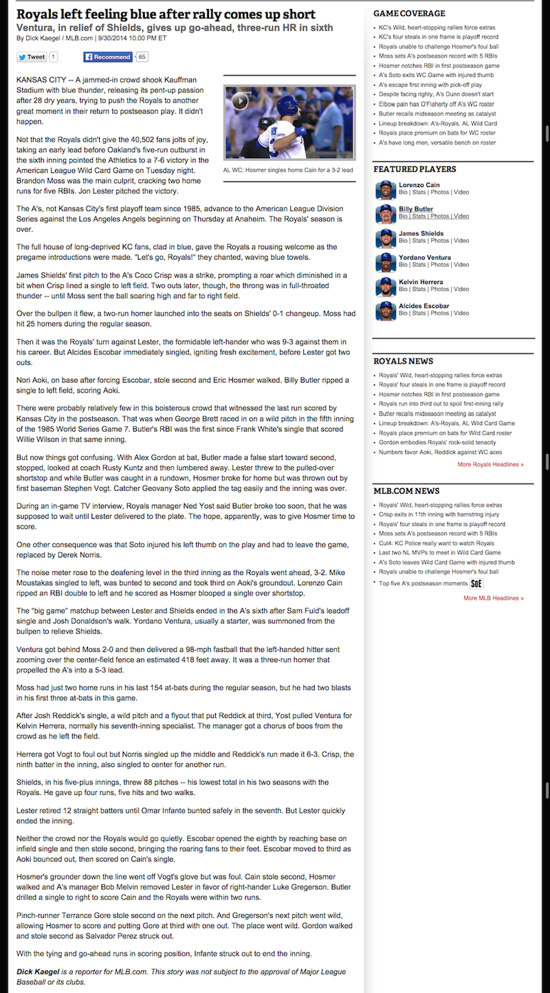 Illustration for article titled MLB.com Runs "Royals Lose" Game Story